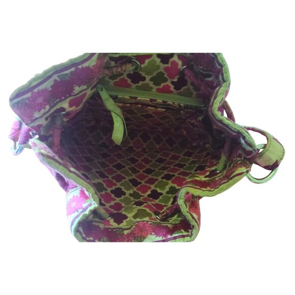 Vera Bradley Hello Dahlia Pink Floral Cotton Quilted Drawstring Shoulder Bag 12" - Picture 9 of 14
